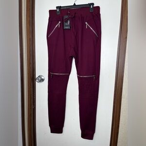 American Stitch Maroon Joggers with Zipper Accents